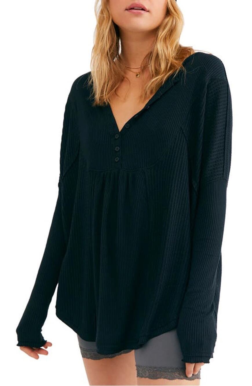 Free People Leo Henley Tee Black Size Small